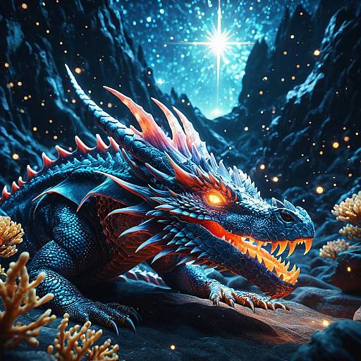 Radiant Luminescent Coral Dragon in Surreal Landscape