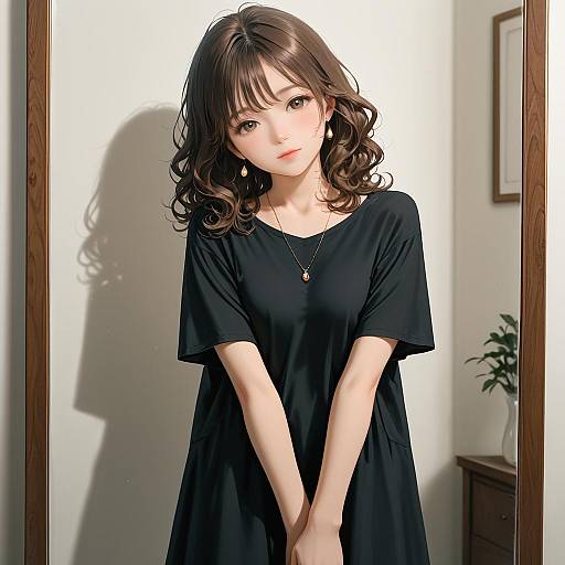 Young Woman in Black Dress with Jewelry