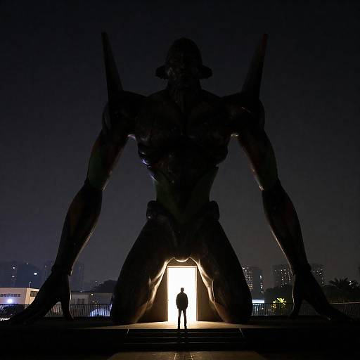 Mystical Night Scene with Giant Statue
