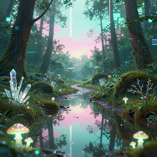 Vibrant Retro-Futuristic Forest Trail