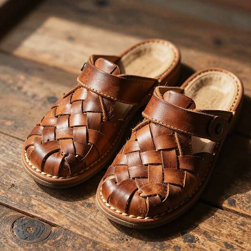 Woven Leather Hurrache Sandals Close-Up