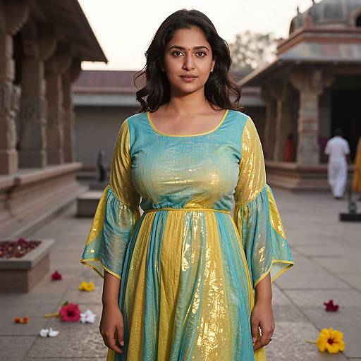 Realistic Woman in Vibrant Krishna Dress