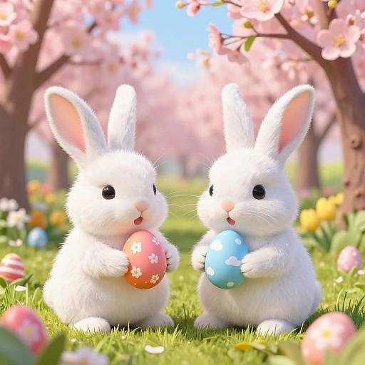 Playful Rabbits with Colorful Easter Eggs