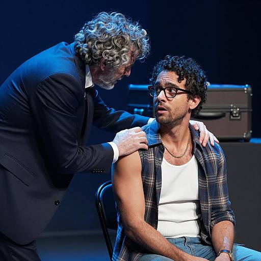 Concerned man in suit comforting seated man