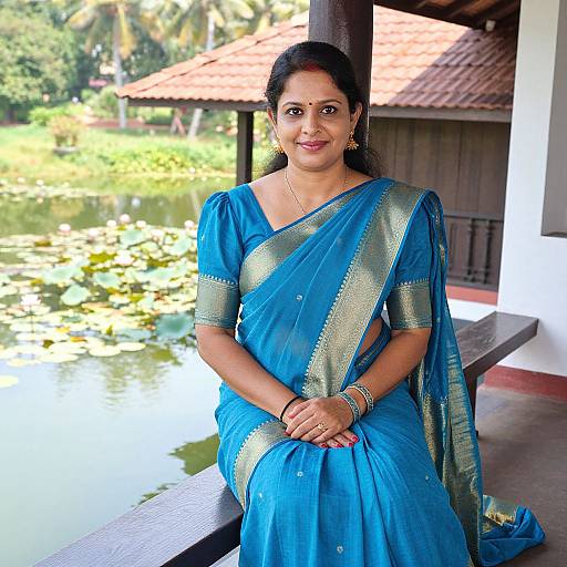 Traditional Peacock Blue Saree Portrait