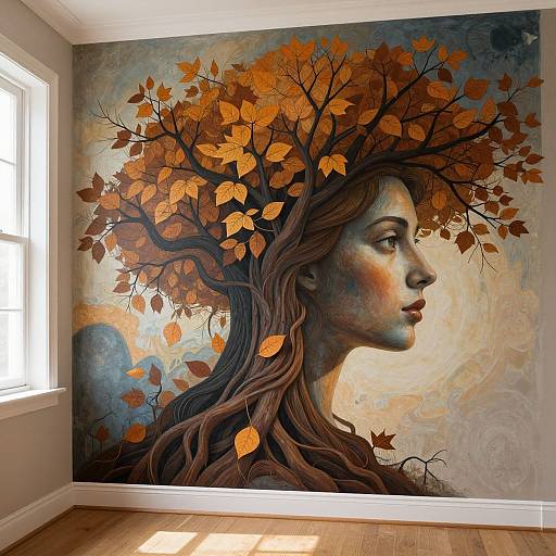 Autumn Tree Woman Wall Mural