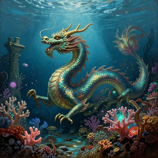 Renaissance-Style Underwater Dragon Panorama