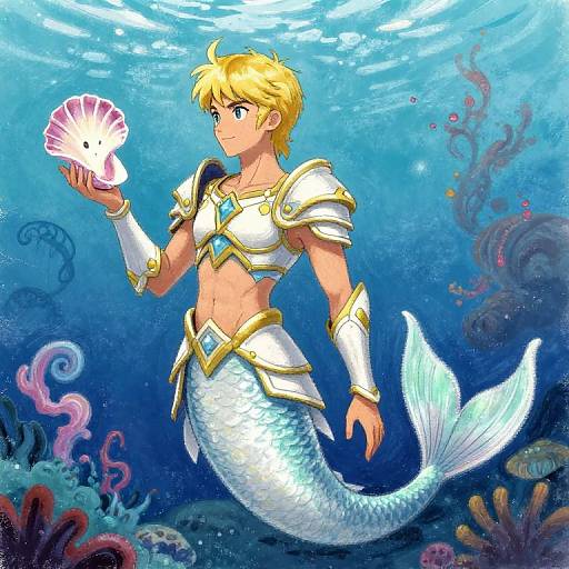 Young Male Mermaid in Fantasy Armor