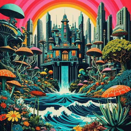 Psychedelic Vintage Sci-Fi Cityscape Psychedelic Vintage Sci-Fi Cityscape