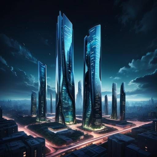 Futuristic Nighttime Cityscape with Zaha Hadid Style
