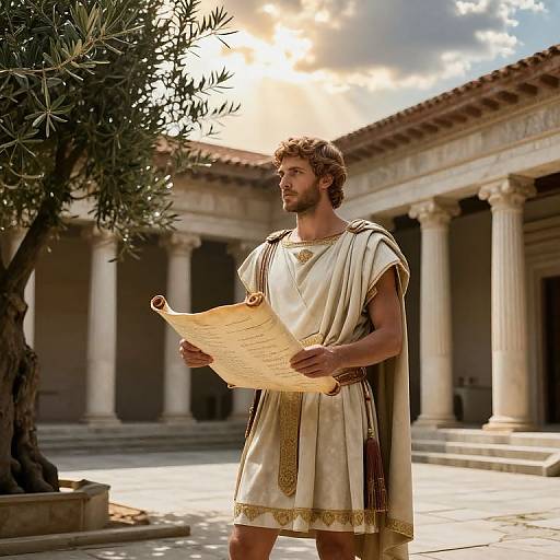 Telemachus in Ancient Greek Courtyard