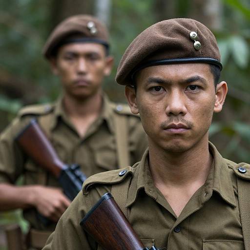 Two Soldiers in Jungle with Rifles