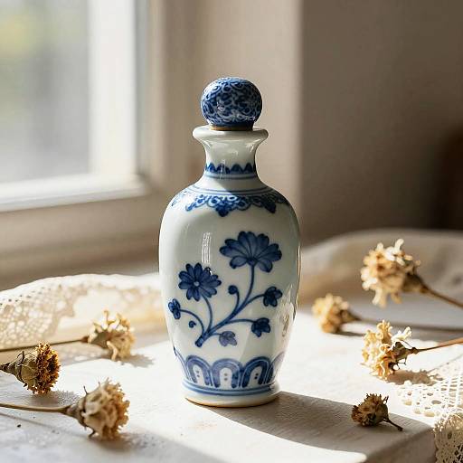 Antique Blue White Ceramic Perfume Bottle