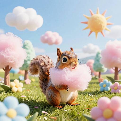 Whimsical Cotton Candy Squirrel Landscape