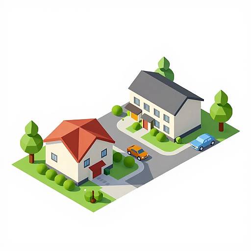 Isometric Low Poly Residential Scene