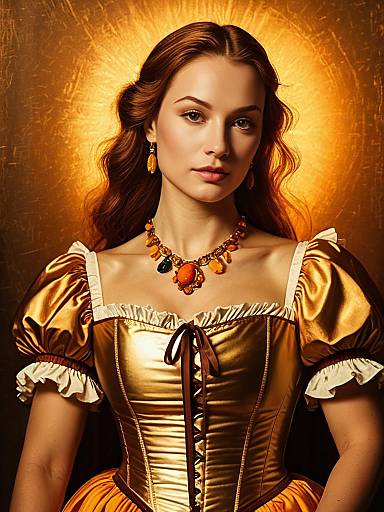 Woman in Golden Renaissance-Style Dress
