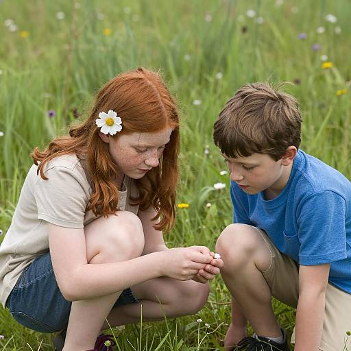 Children Playing in a Lush Grass Field