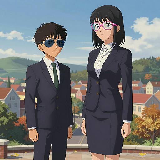 Anime Schoolboy and Teacher in Formal Attire