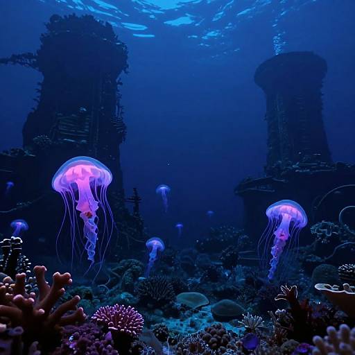 Bioluminescent Deep Ocean Scene