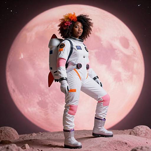 Futuristic Spacewoman on Pink Moon