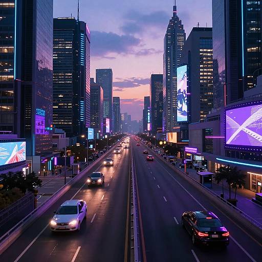 Futuristic Cyberpunk Highway at Dusk