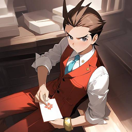 Illustration of Apollo justice, ace attorney in the style of Haori io