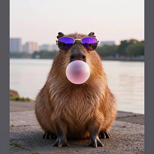 Capybara Wearing Sunglasses Blowing Bubblegum