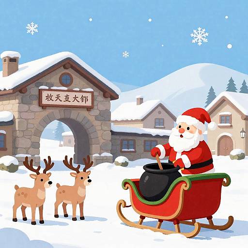 Charming Snowy Village Holiday Scene