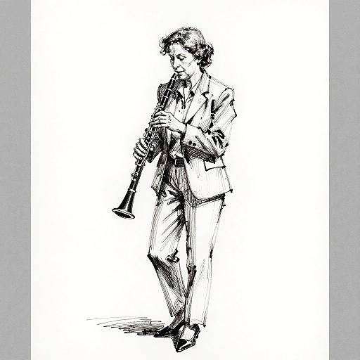 Ink Drawing of Woman with Clarinet