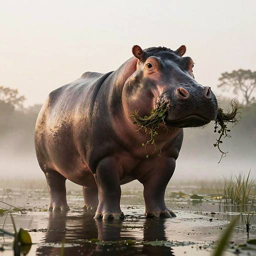 Surreal Hippo with Flowing Vine Mustache