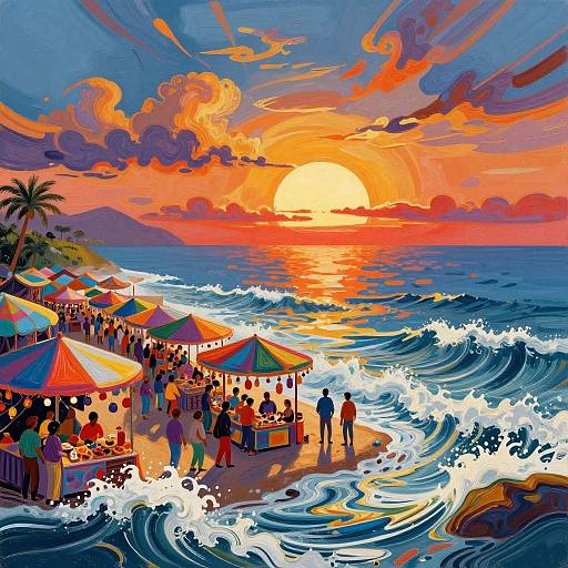 Surreal Coastal Market at Sunset