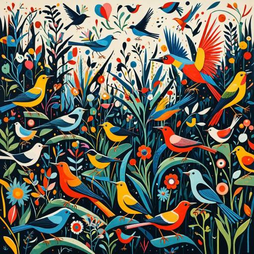 Surrealist Garden of Vibrant Birds