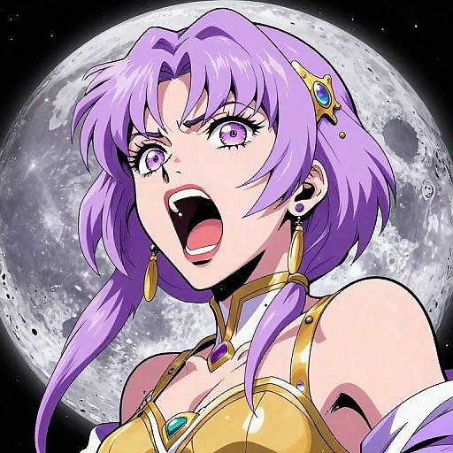 Anime Cyberpunk Girl Screaming on the Moon