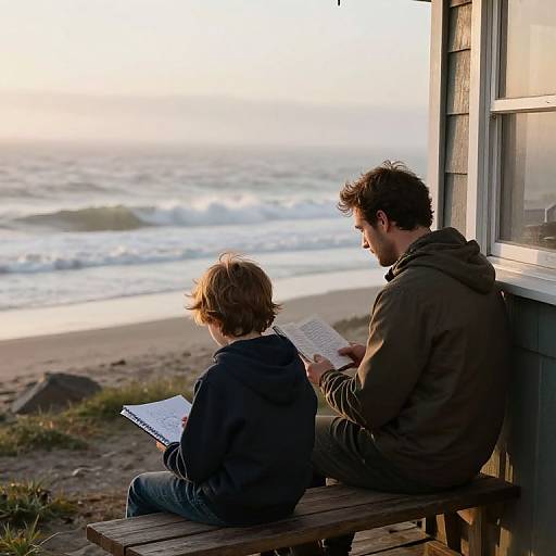 Father and Son Seaside Morning