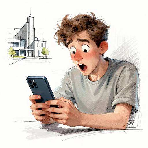 Surprised Character with Smartphone Sketch