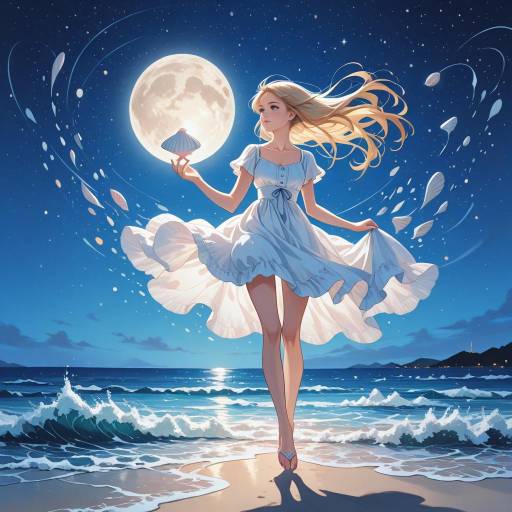 Serene Beach Scene at Moonlit Night