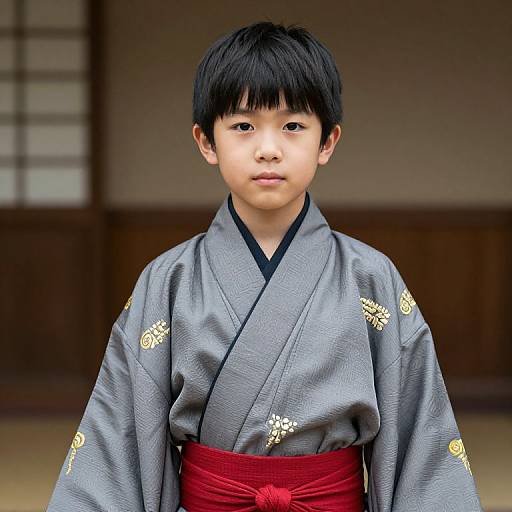 Asian Boy in Embroidered Kimono