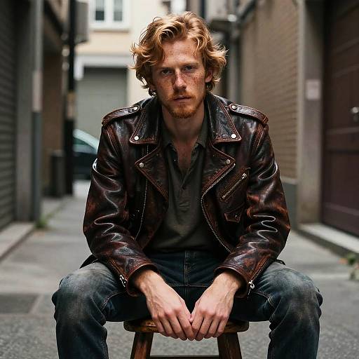 Ginger Male in Vintage Leather Jacket