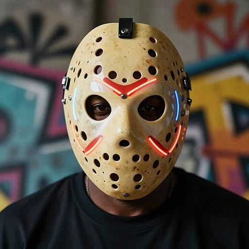 Kanye West Neon Hockey Mask Portrait