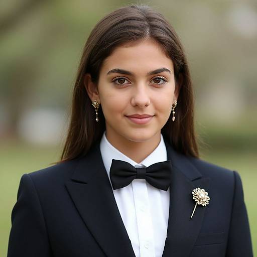 Young Woman in Formal Groom Suit with Bow Tie
