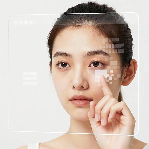 Young Woman Interacting with Transparent Digital Interface