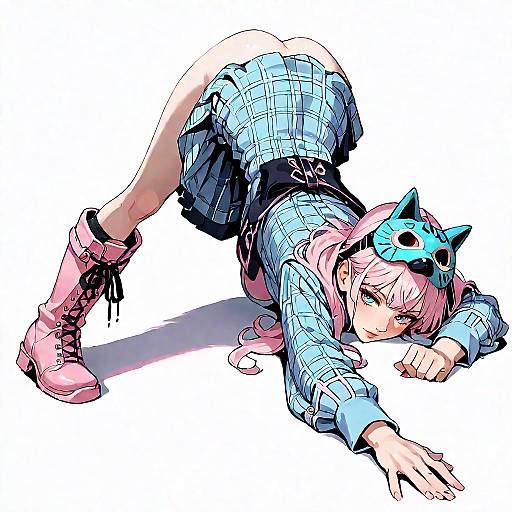 Anime Girl in Plaid and Bubble Skirt