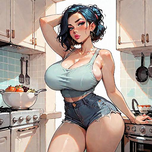 Seductive Woman in Kitchen Setting