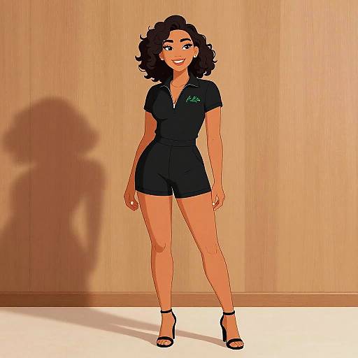 Vivacious Woman in Sporty Black Romper