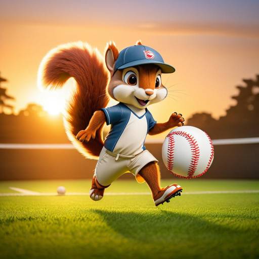 Squirrel in Baseball Cap Playing Football