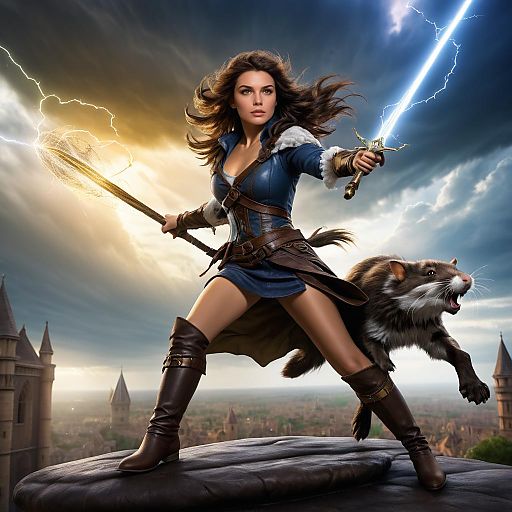 Gorgeous Rogue Battling a Giant Rat Gorgeous Rogue Battling a Giant Rat