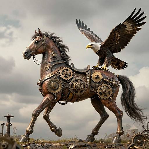 Steampunk Horse-Eagle Mechanical Hybrid