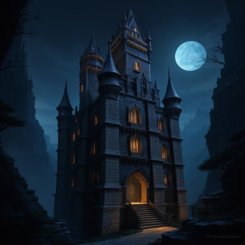 Dark Fantasy of a Cursed Keep at Night