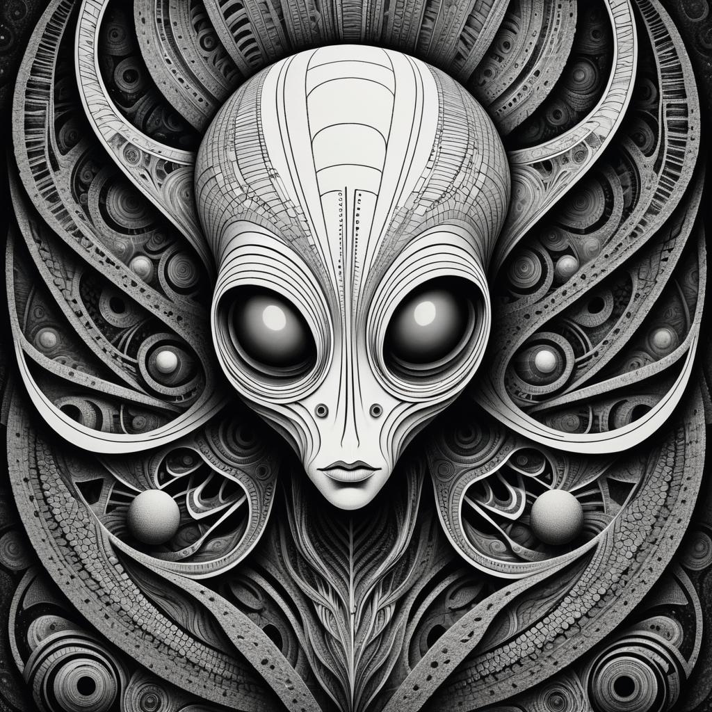 Intricate Monochromatic Alien Form Art