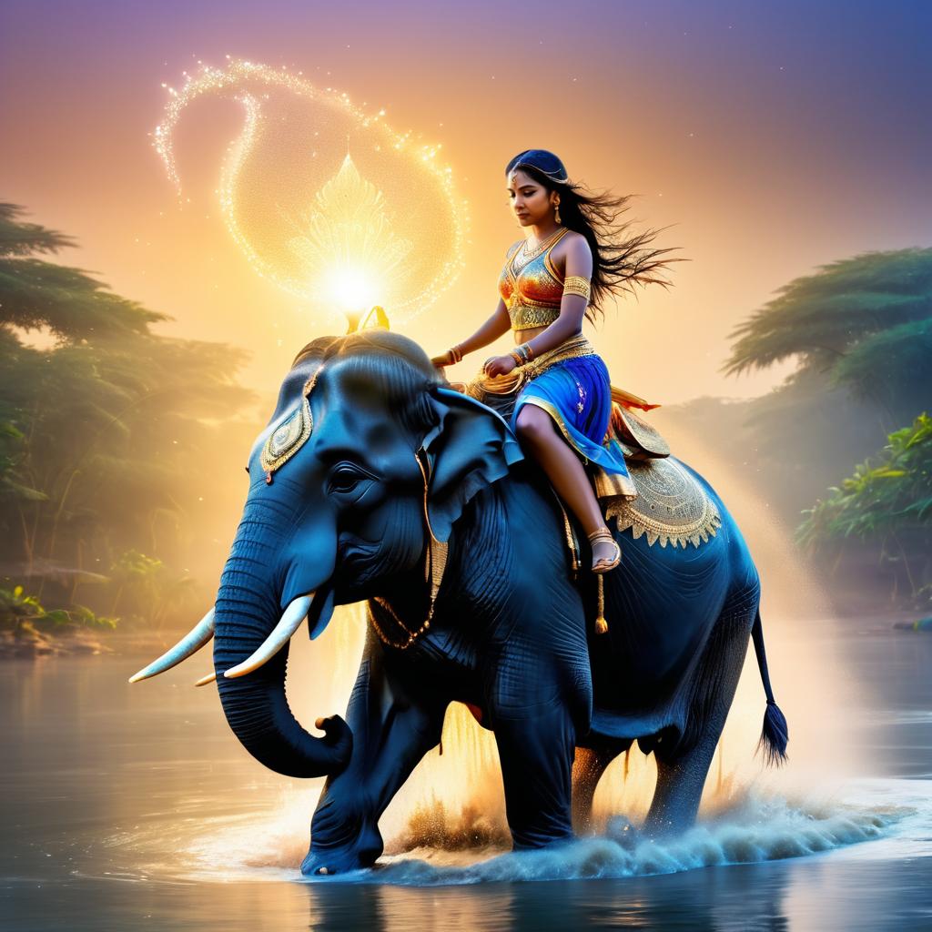 Majestic Elephant and Girl at Dawn